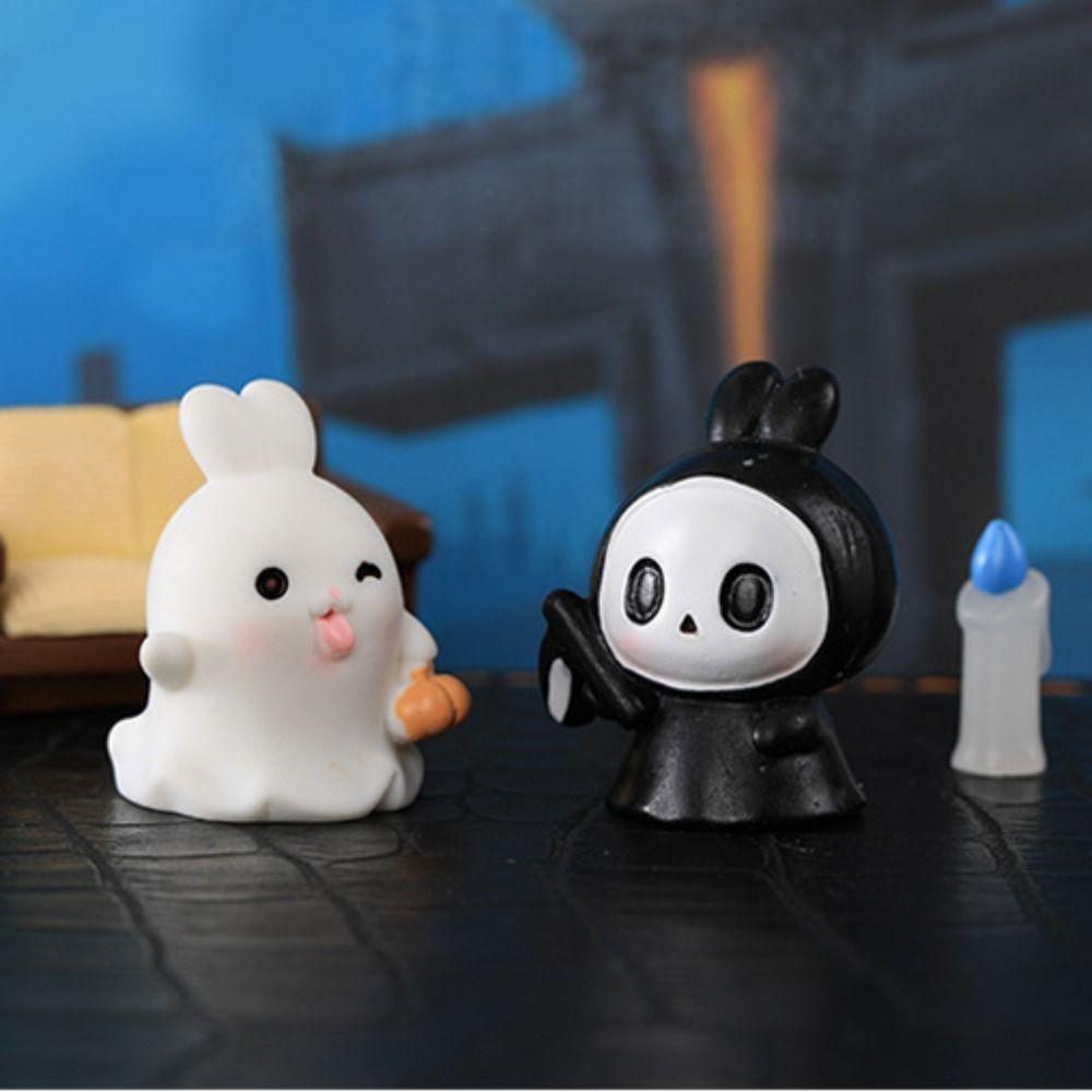 Rabbit Halloween Decorations Figurine Cartoon Rabbit Ghost Micro Ornaments  Halloween Decorations