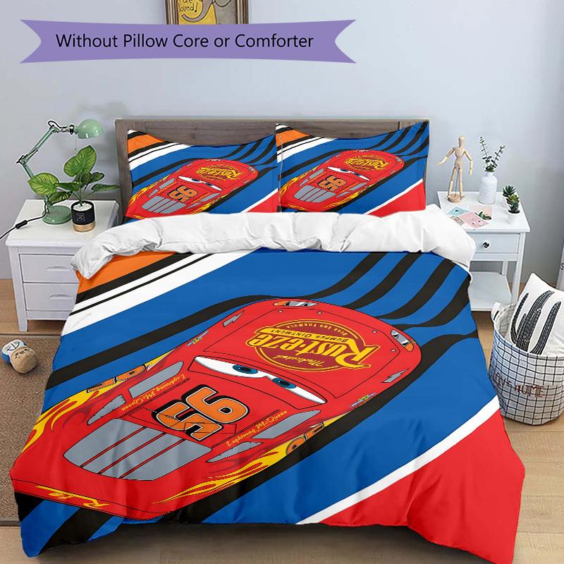 3-teiliges Set Lightning McQueen1 Stück Bettbezug+2 Stück Kissenbezug, ohne Füllung, bedruckte Bettwäsche, Ganzjahres-Schlafzimmer-Ausstattung093