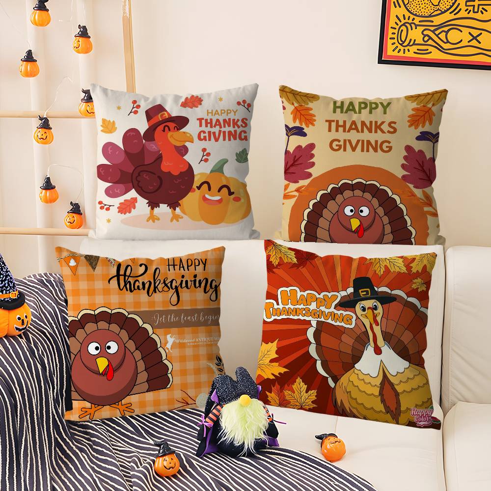 Thankful Festival Turkey Pillow Case Holiday Horror Atmosphere Short Plush Double-Sided Printing Home Cushion Cover