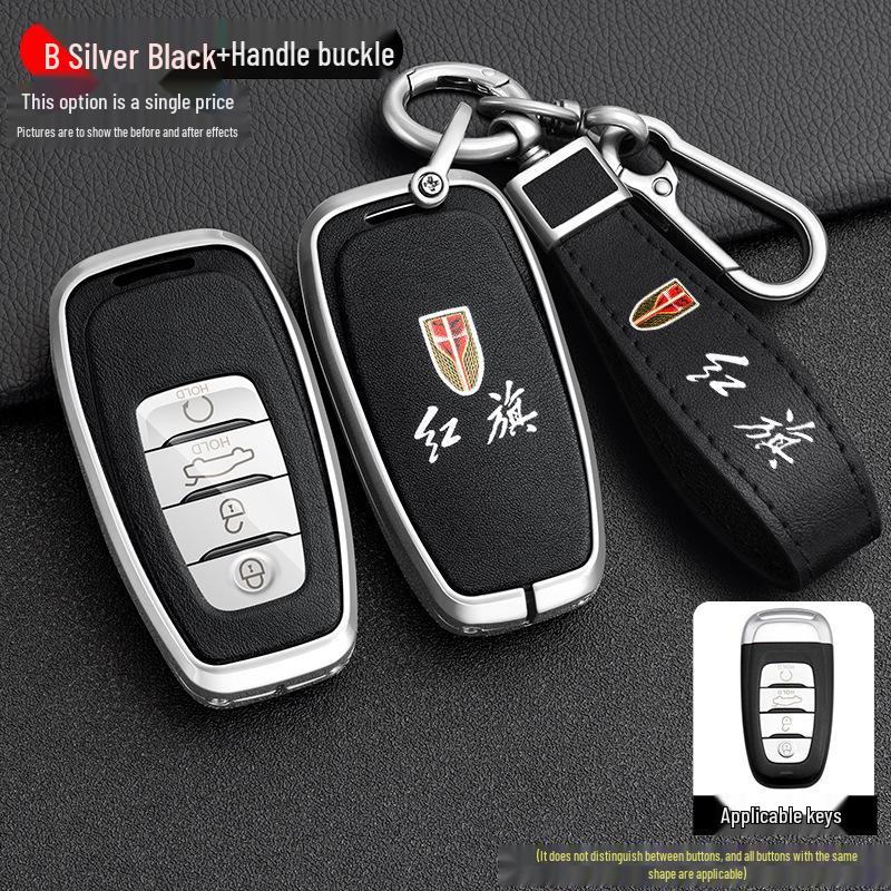 High-End Metal Key Case for Hongqi H9/H5/H7/HS7 - Full Wrap with Buckle Button for 21 Models