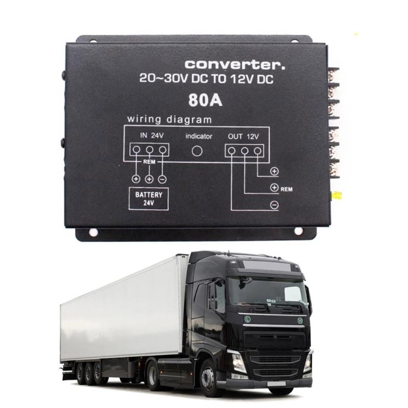 60A/80A/100A Truck Voltage Step Down Converter Power Supply Adapter 24V To 12V With Overload Protection For Radio System