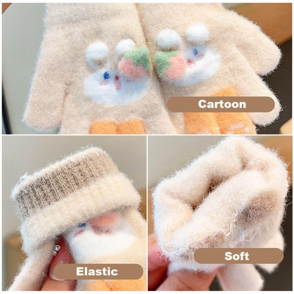 Plush Children Full Fingers Gloves Cartoon Rabbit Windproof Gloves Kawaii Kids Knitted Gloves