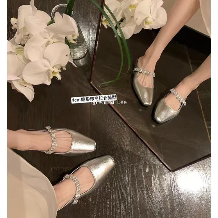 Grape mother, the same 4cm inner height increase French square head with light mouth versatile Muller half slippers women's summer sandals