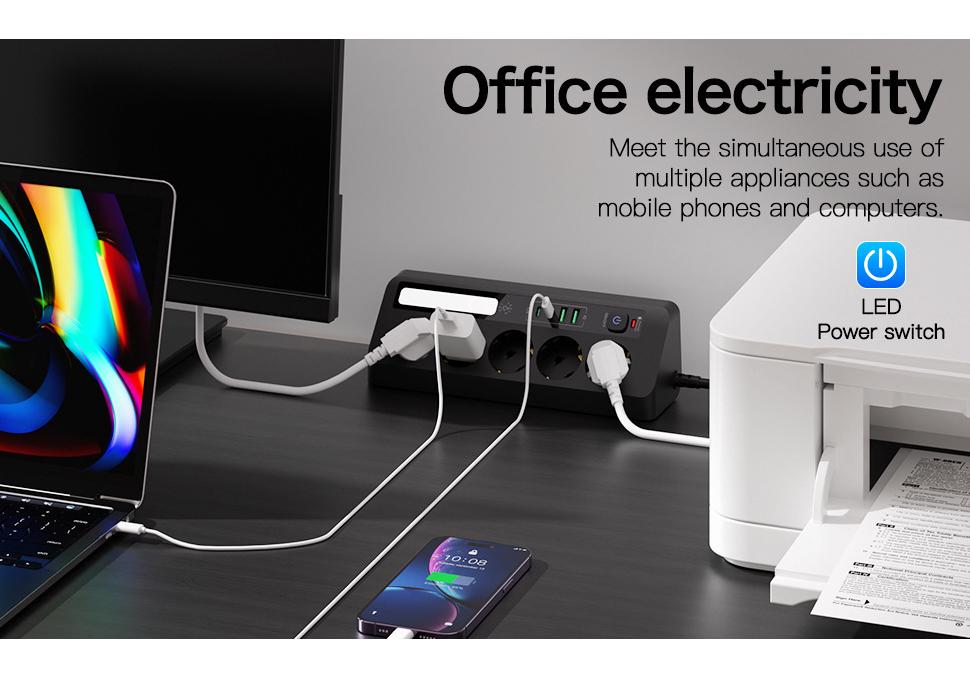 European Touch Night Light Power Strip: Triangle Wall Corner Extension Cord