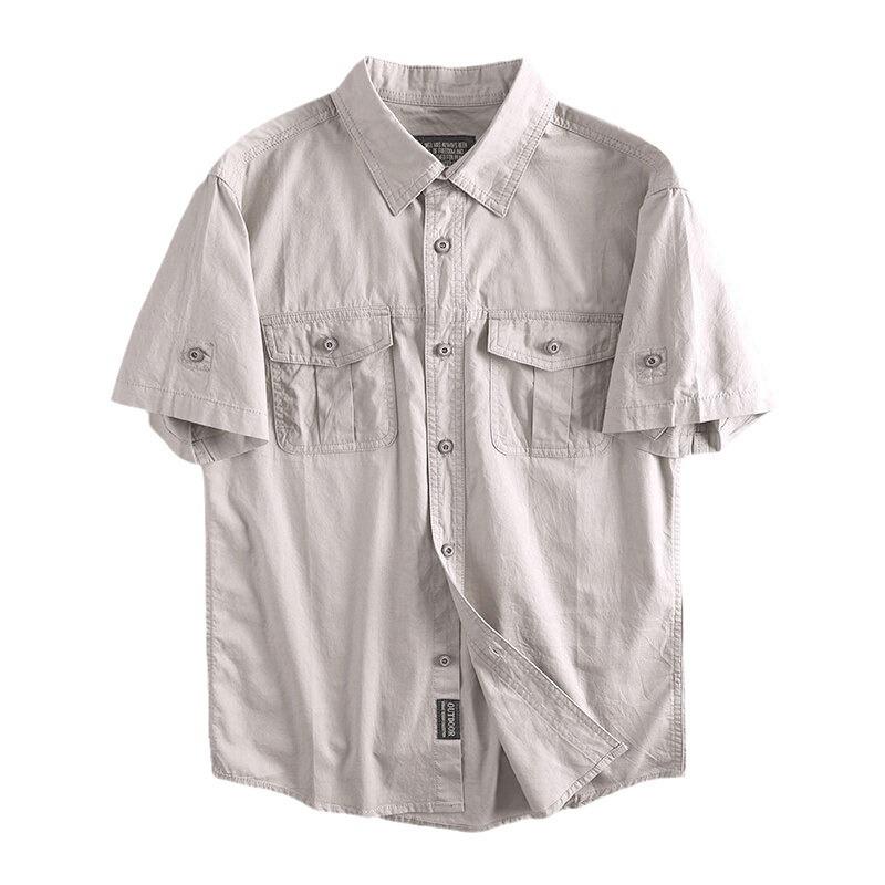 Summer Pure Cotton Work Shirt Men's Casual Versatile Washed Multi-pocket Top