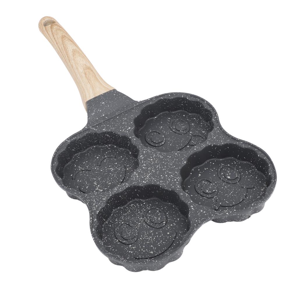 Aluminiowa 4-filiżankowa patelnia do smażenia jajek Patelnia do gotowania jajek z nieprzywierającą powłoką Patelnia do naleśników Łatwa do czyszczenia Drewniana rączka Na kuchenkę gazową Indukcyjną