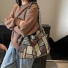Color Block Tote Bag Women Print Plaid Shoulder Bag
