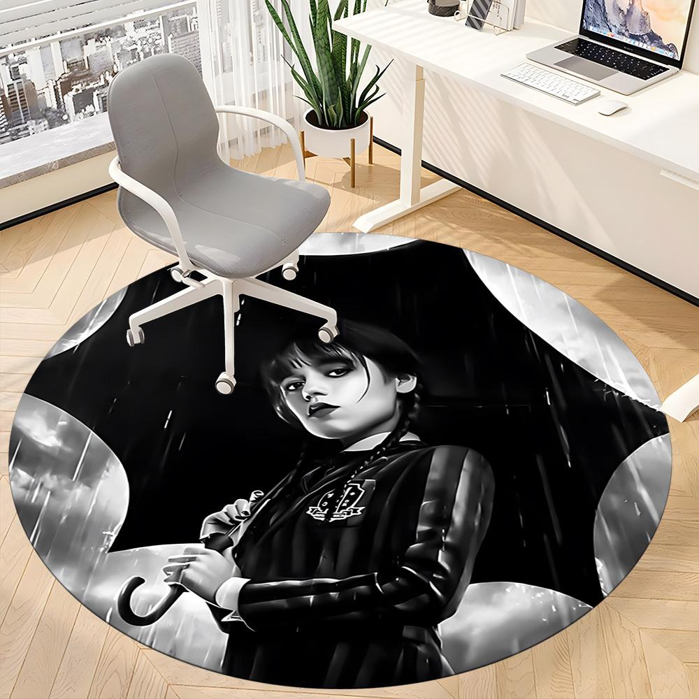 1PC Wednesday Addams Office Round Rug - Perfect for Office or Study Decor, Non-Slip Backing, Decorative Floor Mat Yy250916062
