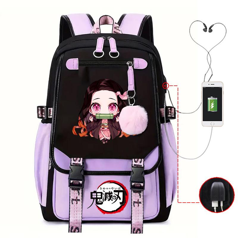 Ghost Annihilation Blade Grade 3-6 Junior High School Student High School Student School Bag Strap USB Multifunctional Backpack