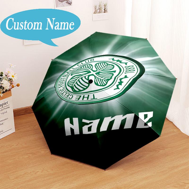 Custom Name Celtic Football Crest Umbrella Folding Umbrella, Automatic Umbrella - 8-Frame for Travel, Casual Lightweight Personalized Gifts