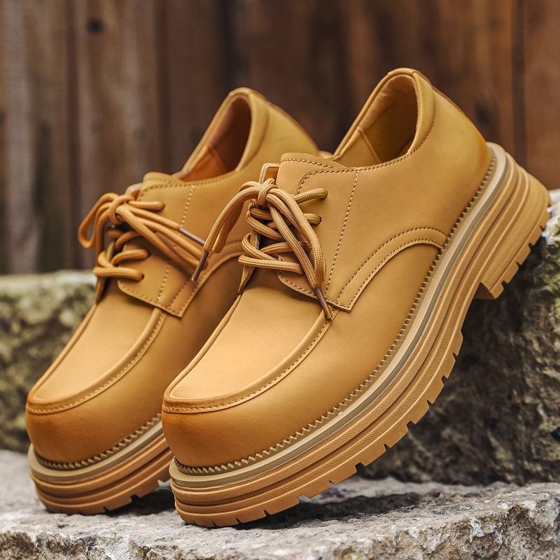 New loafers 24 years old spring fashion versatile round head light mouth thick heel lace-up British style men's shoes 44316-J