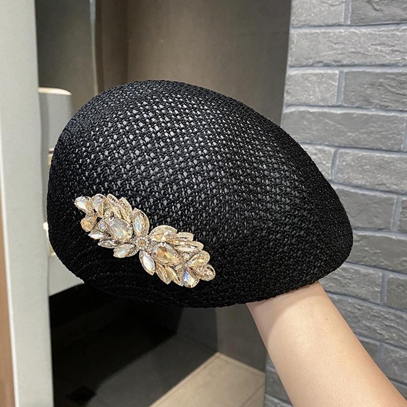 1 Piece of Vintage Rhinestone Knitted Beret, Elegant and Versatile. Vintage Party Rhinestone Design with Premium Texture