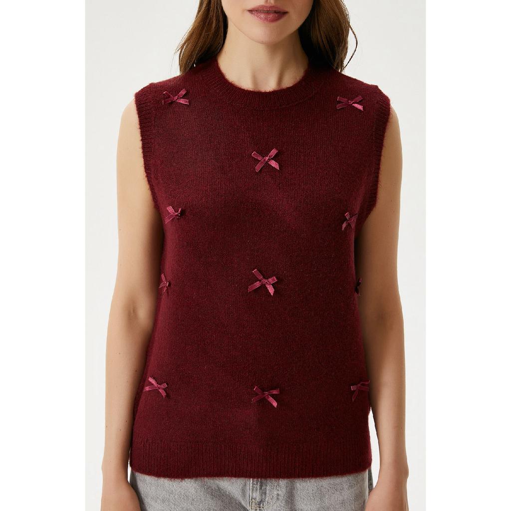 Women's Bowknot Claret Red Knitwear Sweater