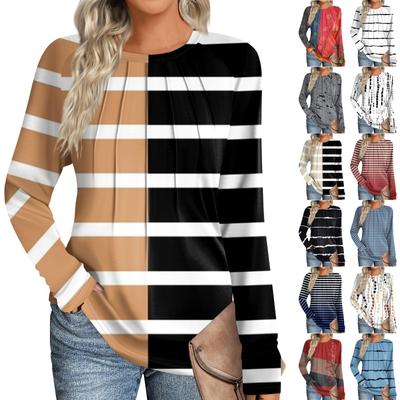 Γυναικείο Μόδα Casual Ριγέ, Color Block Patchwork Μακρυμάνικο Τοπ με Στρογγυλή Λαιμόκοψη