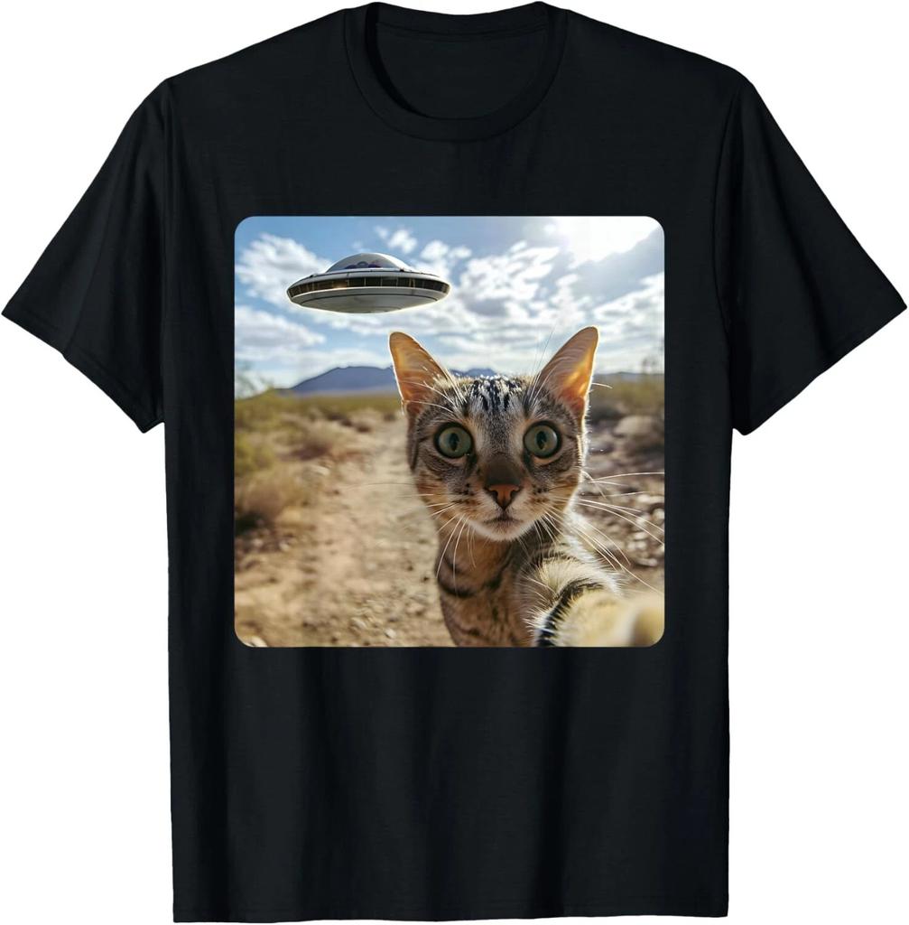 Incontro Extraterrestre_ Gatto Selfie con UFO Alieno Maglietta Regalo T-Shirt Unisex
