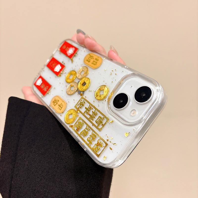 Glitter Gold Foil Phone Case IPhone 16 15 14 Pro Max Plus Drop Protection Silicone Full Cover Cute Kawaii Style