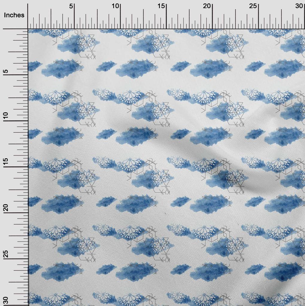 oneOone Tessuto Cotone Elastan Blu Grigio Geometrico & Mandala Acquerello Tessuto Per Cucito Tessuto Stampato Per Artigianato Al Metro 40 Pollici