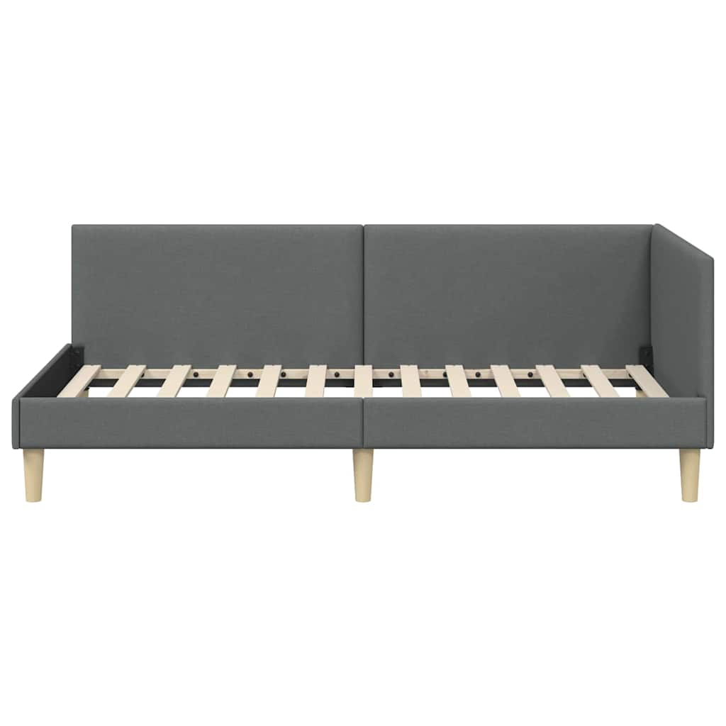 Corner Bed Frame Dark Grey 80 Cm X 200 Cm Fabric and Plywood