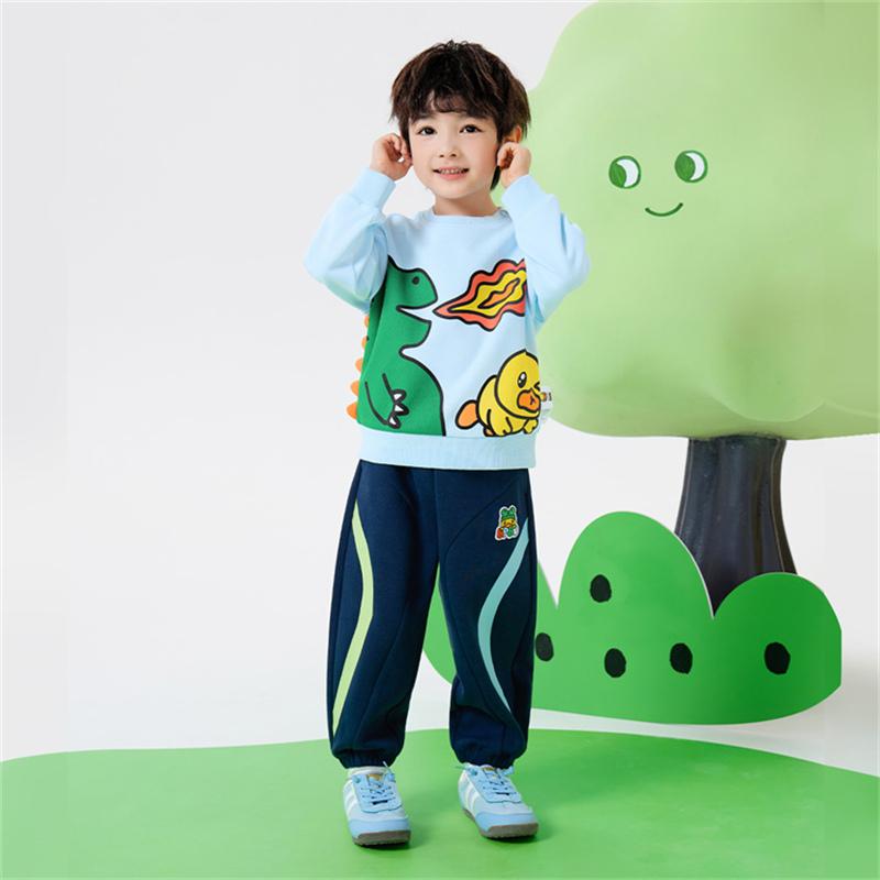 B. Duck Little Yellow Duck Children's Wear Boys' Round Neck Hoodie Spring Wear 2026 New Dinosaur Baby Top Trendy