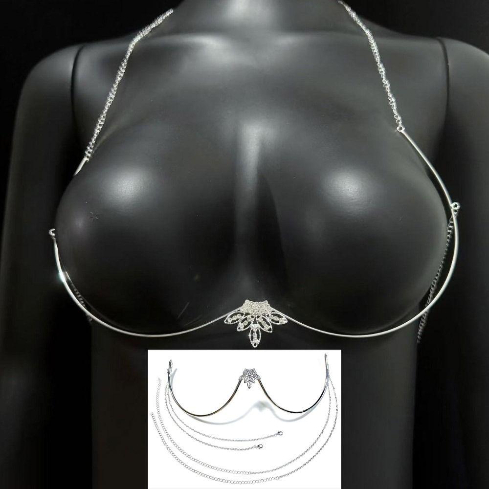 Adjustable Rhinestone Breast Chain Lingerie Bikini Crystal Chain Chest Bracket Chain  Party