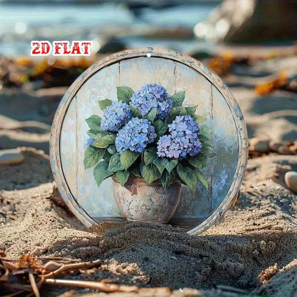 Vintage Blue Hydrangea Frameless Aluminum Wall Art For Living Room Bedroom