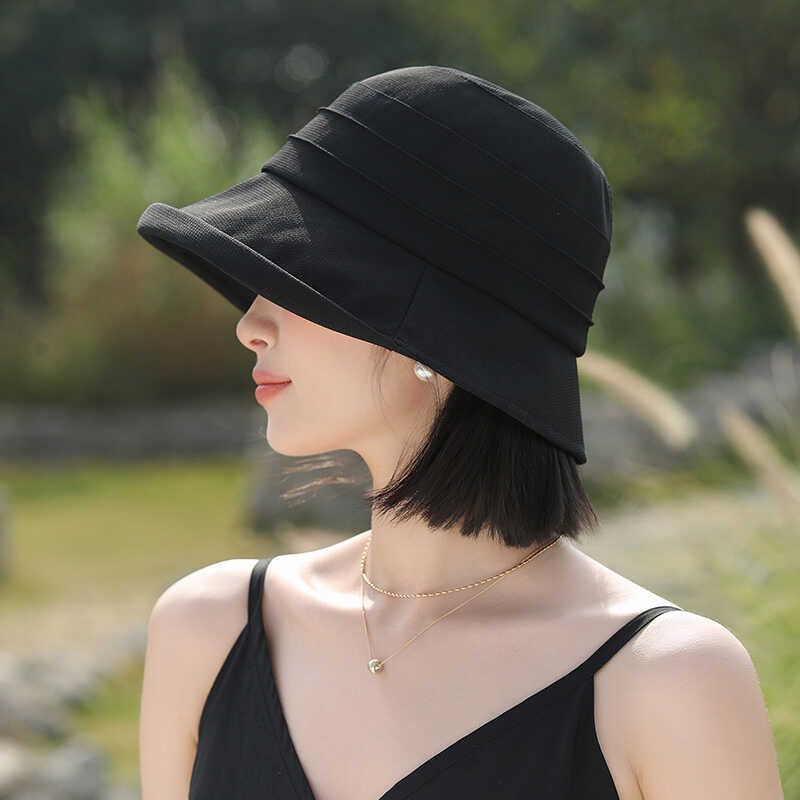 

Spring and Summer Sun Protection Fisherman Hat Wig Female Bald Short Hair 2024 New Arrival All-Match Small Curling Face Small Fashion Black + Brown Black Wave Head