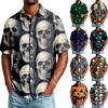 Camicia Casual da Uomo a Maniche Corte con Bottoni Stampa Teschio e Rosa Camicia Leggera Estiva per Attività all'Aperto e Uso Quotidiano