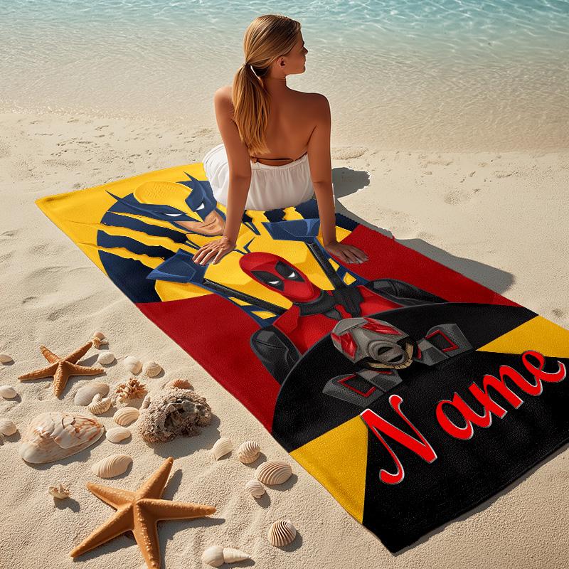 Custom Name Wolverine Deadpool Stylish Digital Printing Beach Towel Quick‑Drying Absorbent Blanket for Beach Pool Gym Travel