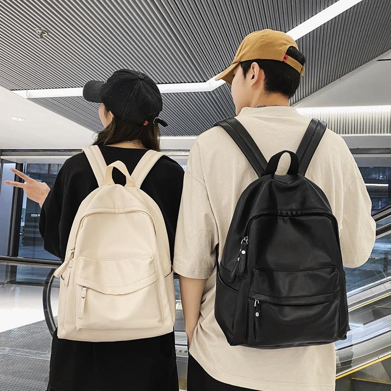Schoolbag Schoolbag Female College Student High School Junior High School Student Simple Versatile Retro PU Leather Backpack 1011 New Niche Backpack