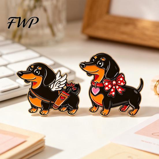 Zinc Alloy Brooch Decorative Enamel Dachshund Design Lapel Pin Textured Sweater Dress Suit Badge Versatile Outfit Accessory