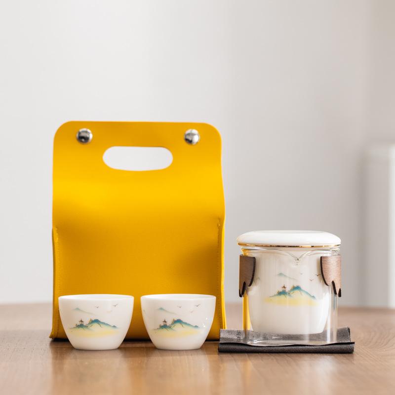 Bank Company Small Gift Set Suet Jade Porcelain Kung Fu Travel Tea Set