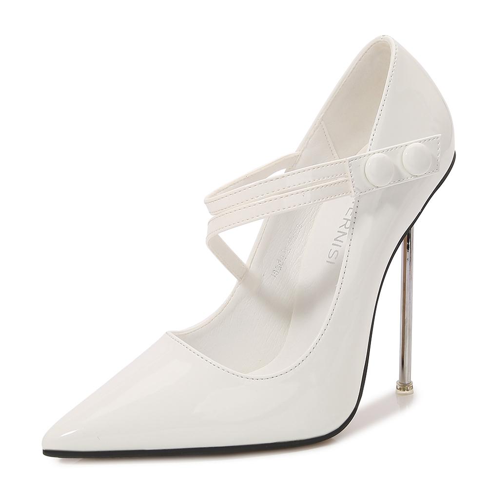 Fashion Super high heels for women, slim heels, pointed toe, shallow mouth single shoes new patent leather plus size reverse shoes, 12CM
