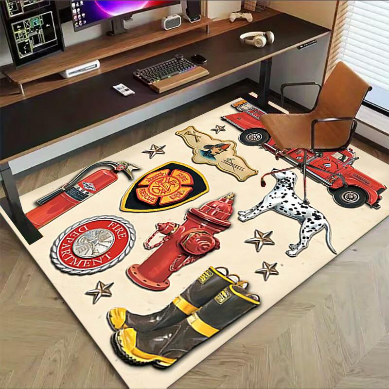1PC Firefighter Firetruck Non-Slip Floor Carpet Compatible for Office&Living Room&Bedroom&Dining room - Flat- Soft & Pattern, Vibrant Colors-W227