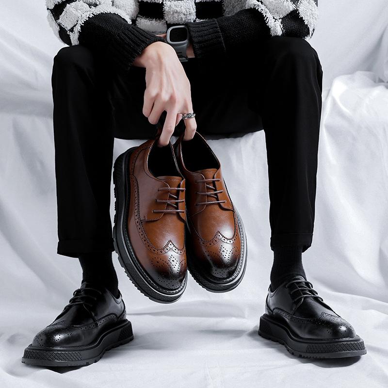 Platform men's carved leather shoes British style big head niche casual shoes popular tooling leather shoes men 4755-R