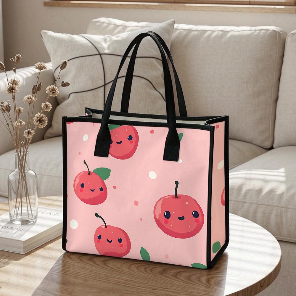 Cute Cherry Printed Tote Bag Casual Lightweight Handbag for Daily Shopping Use