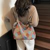 Color Block Tote Bag Women Print Plaid Shoulder Bag