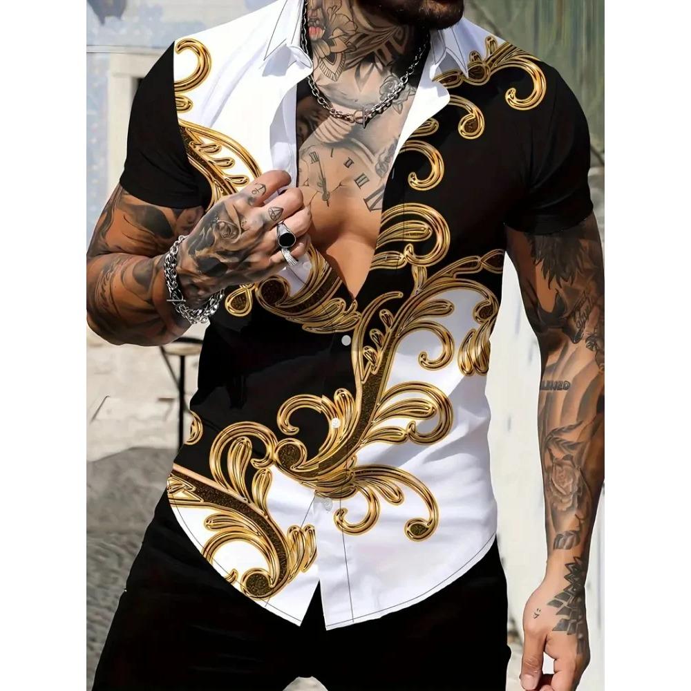 Summer Retro Baroque Pattern Print Men's Shirts Hawaii Short Sleeve Top Fashion Streetwear Casual Outdoor Men's and Women's Clothing Blouse