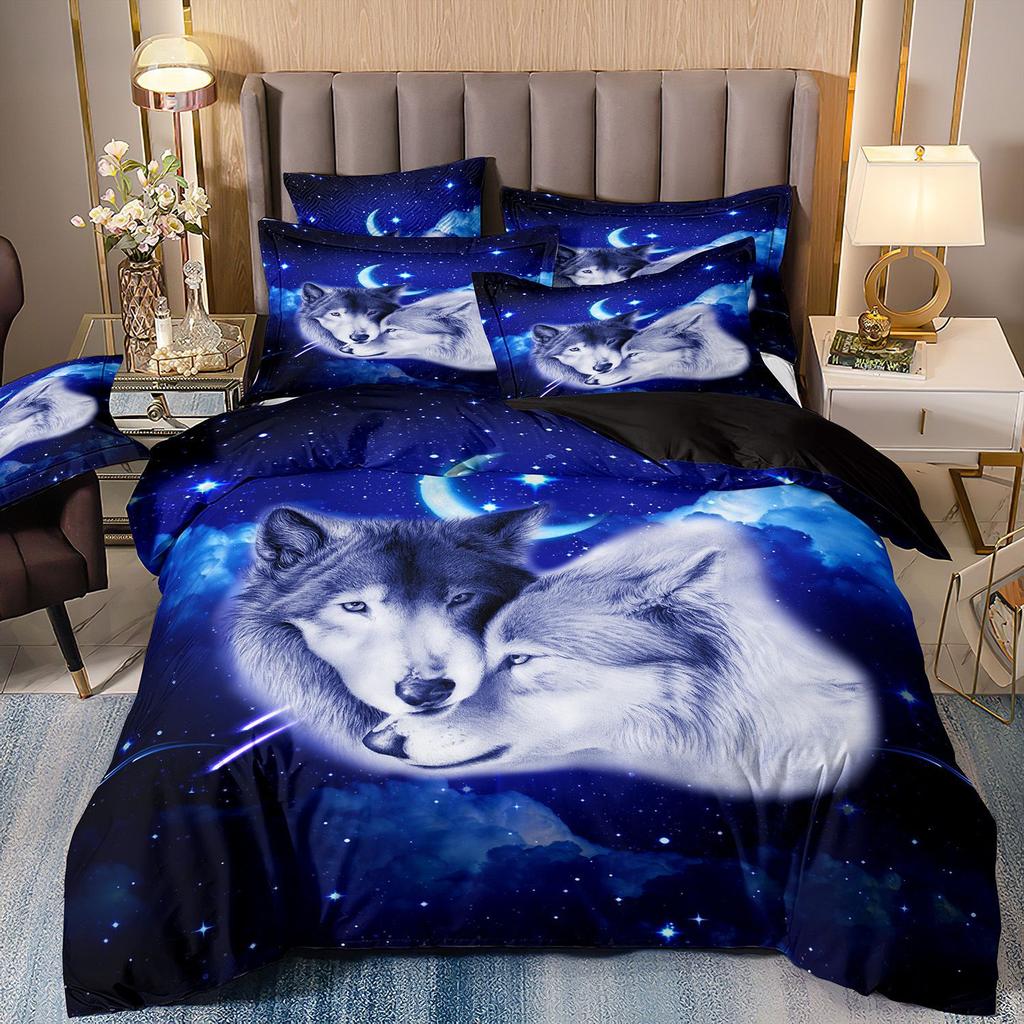 3D Animal Wolf Three-Piece Set, Kit Bedding, Indian Style