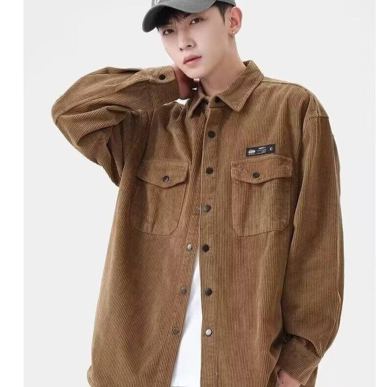Retro Corduroy Shirt Men'S Spring And Autumn Shirt Casual Workwear Men'S Coat Long Sleeved Top Plus Size