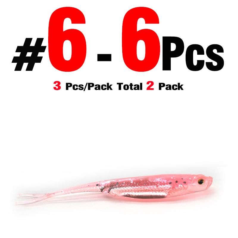 MNFT 6Pcs Fishing Worm Soft Silicone Swimbaits Lure Paddle Tail Shad Minnow Paddle 7.5cm 1.8g  Paddle Tail Swim Bait