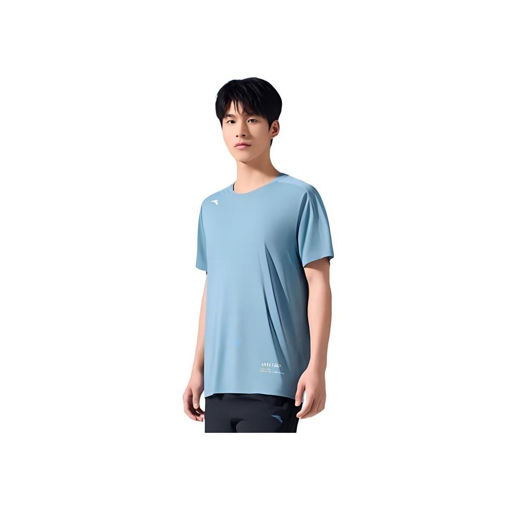 Anta Plain Round Neck Loose Short Sleeve T-Shirt Men Tops Cloud-Blue 952427102-3