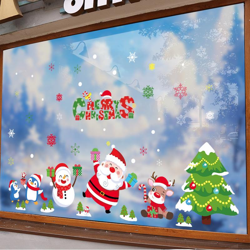 Santa Claus Electrostatic Glass Stickers, Reindeer Snowman Stickers, Atmospheric Scene Decoration Items