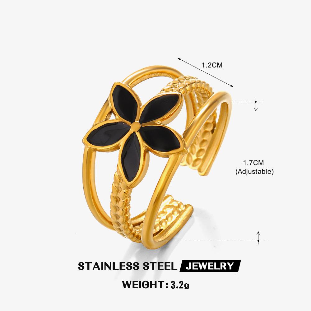 Stainless Steel Vintage Metal Flower Rings for Women Open Enamel Rings Adjustable Drip Oil Flower Multilayer Zircon 2024 New