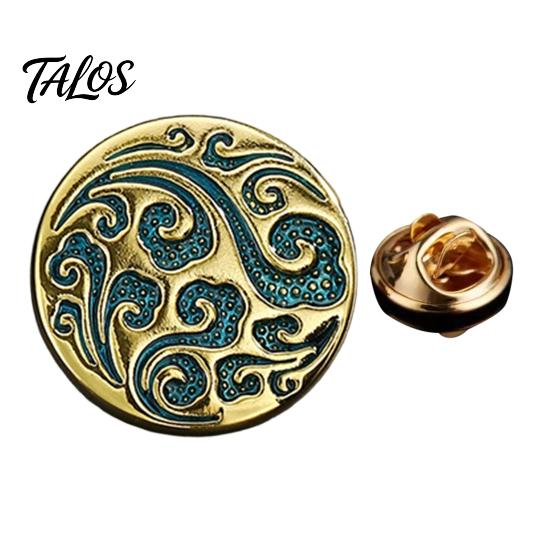 Cast Alloy Lapel Pin Vintage Embossed Pattern Pin, Zinc Suit Polished Edge Metal Button Collar for Men Formal Corsage Coat Decoration 3D