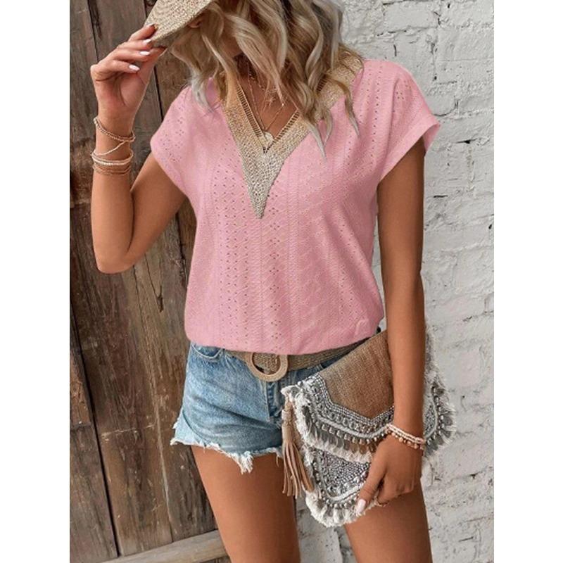 V-neck Solid Color Bat Sleeve Casual Women's T-shirts