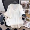 Women's Plus Size V-Neck Chiffon Short Sleeve Mid-Length Loose T-Shirt 