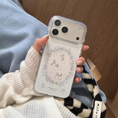 New 2026 Mirror Surface Purple Floral Bunny Phone Case For iPhone 17 Pro 16 15 14 17 Pro Max Glitter Shockproof Cover Girl