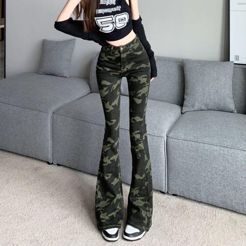 

Американские камуфляжные женские брюки в стиле ретро, ​​новые эластичные джинсовые брюки Spice Girls