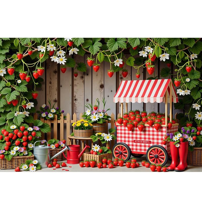 Fruit Cart Garden Photography Background Watermelon Strawberry For Summer Kids Portrait Baby Shower Party Backdrop Decoration