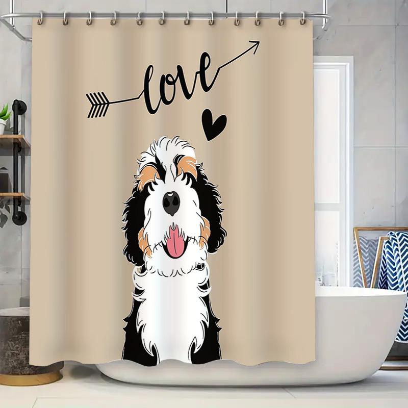 

Cute Doodle Dog Shower Curtain Bathroom Decor Golden Retriever Puppy Washroom Fabric Waterproof Home Decor 90x180cm